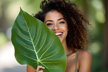 woman with leaf