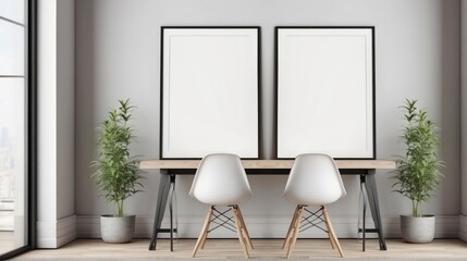 Modern Interior Design with Two Empty Frames and White Chairs