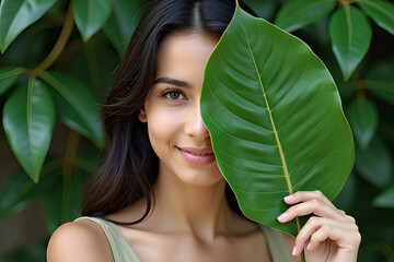 woman with leaf