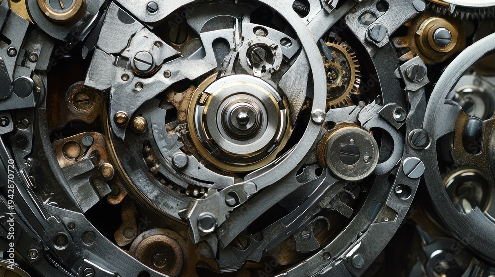 Poster Close-up of Complex Machine Gears and Components