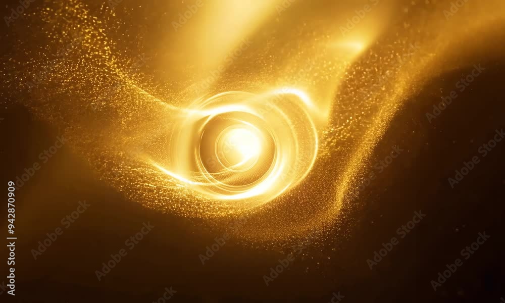Poster Captivating golden swirl of light particles creating mesmerizing patterns in a darkened environment at dusk, showcasing the beauty of illumination and motion in harmony. Generative AI