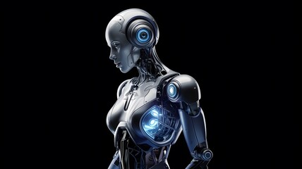 Futuristic Robotic Humanoid Side Profile with Intricate Mechanical Design