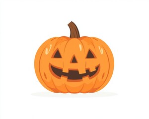 Simple flat design of a cartoon pumpkin, joyful expression on a white background.