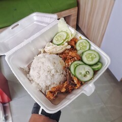 delicious food with rice and chicken