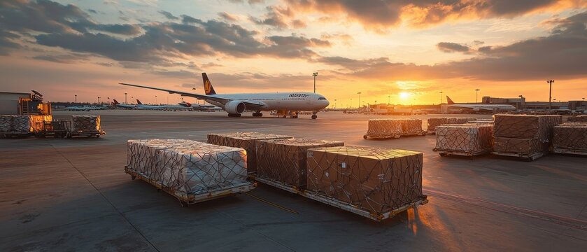 Breathtaking Sunset at the Airport: Planes, Cargo, and the Glow of Dusk