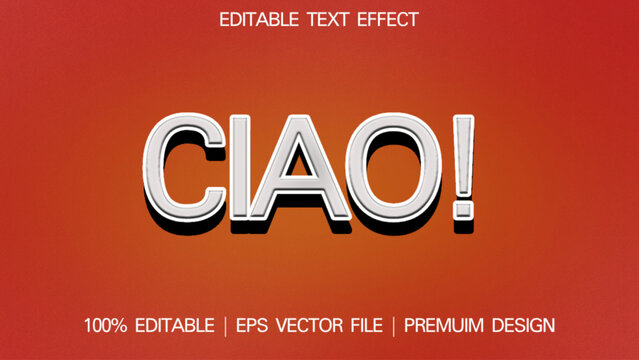 3D Text template for the word Ciao, Italian greeting for Goodbye or Hello .  Informal word for hello, goodbye. Italian Slang quote. Ciao word.
