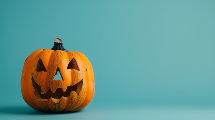 Grinning Jack-o'-Lantern on a Turquoise Background