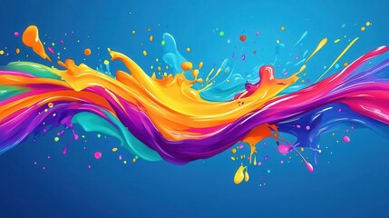 Fototapeta premium Abstract Colorful Paint Splashes and Drips on Blue Background.