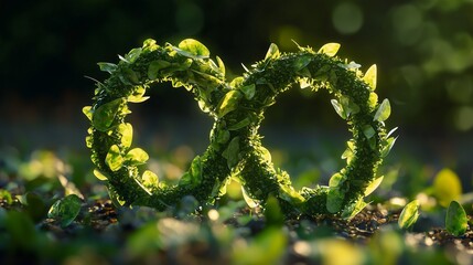 Obraz premium Infinity symbol made of leaves on a forest floor, representing nature's continuity and endless cycle.
