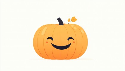 Fototapeta premium Happy pumpkin cartoon in a simple, minimalistic flat design, isolated on white.