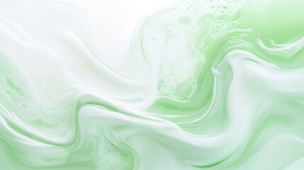 A green and white swirl of paint with a white background. The swirl is very fluid and he is made of bubbles