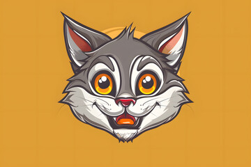 Obraz premium This is an illustration of a cheerful grey cat with big eyes against a bright yellow backdrop. Ideal for projects focusing on adorable animal characters and a cheerful atmosphere