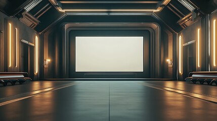 Elegant Event Space with a Large Blank Screen and Subtle Lighting, Offering Ample Copy Space for Advertising Content
