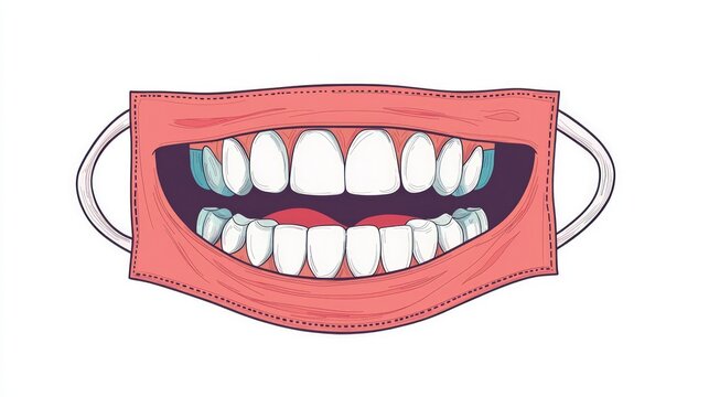 recommend clip art: Sleek vector pattern for a modern face mask featuring a teeth and mouth design.