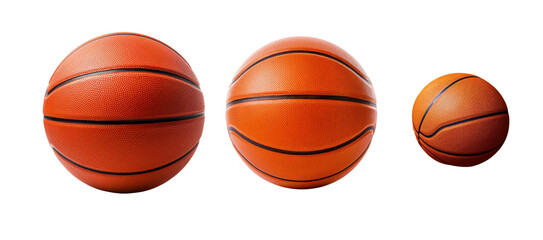 Obraz premium Three basketballs in varying sizes, showcasing texture and detail, perfect for sports, training, and athletic themes.