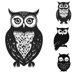 set of owls silhouette icon symbol, vector, clip art