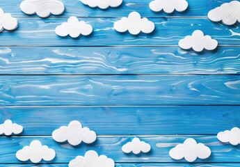 White Clouds on Blue Wooden Background