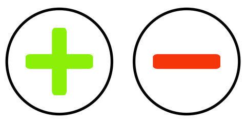 Fototapeta premium 2 schwarze Kreise in schwarz zeigen Plus und Minus in grün und rot