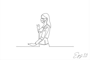 continuous line vector illustration of woman wearing mask