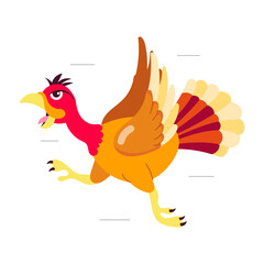 Running turkey sticker designed in flat style  

