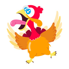 Cartoon style sticker of surprised turkey screaming 

