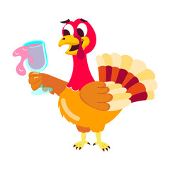 A flat style sticker of turkey drinking wine 

