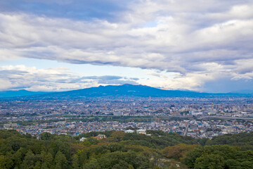 Aerial view of Takasaki town, Gunma prefecture,  Kanto, Japan. 