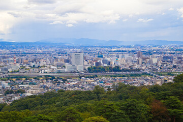 Aerial view of Takasaki town, Gunma prefecture,  Kanto, Japan. 