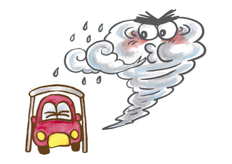 台風被害に遭う車