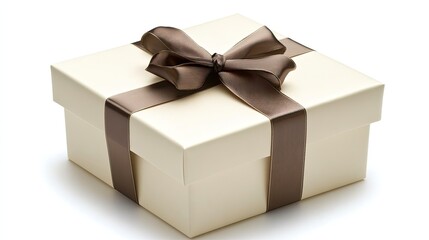 A gift box tied with a brown ribbon. Perfect for projects about presents, gifts, and celebrations.