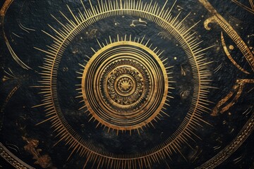 Background texture with ornaments and elements in a creative unique animated gold and black style, ai generated