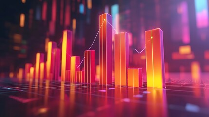 Fototapeta premium Neon bar charts create a graphic representation of growth, success, and financial data, glowing with innovation.