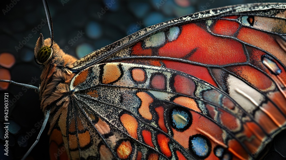 Aufkleber Close-up of a Butterfly's Wing with Detailed Pattern and Texture
