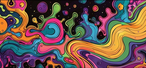 Abstract Psychedelic Art with Colorful Swirls and Shapes