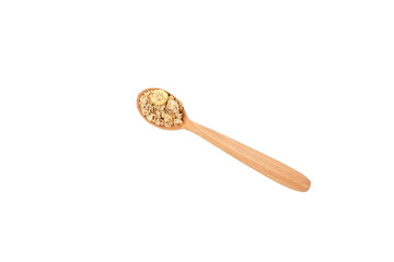 PNG,Muesli in wooden spoons, isolated on white background