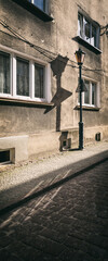 A STREET IN THE CITY - Stylish street lamp and old tenement houses in the background   © Wojciech Wrzesień