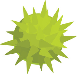 Dangerous green virus cell is multiplying and growing spikes on its surface