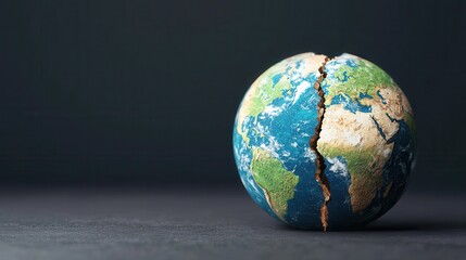 Cracked Earth Globe on Dark Background.