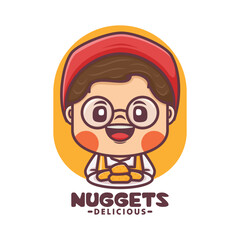 Cute female cartoon mascot with nuggets