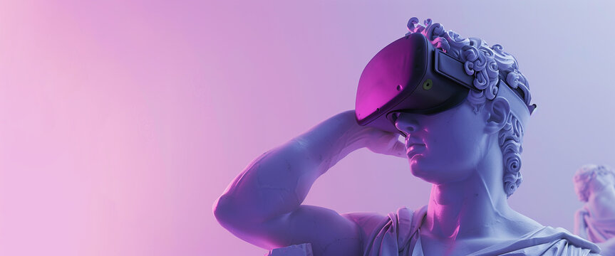 A greek statue in VR glasses - Powered by Adobe