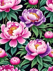 鮮やかなピンクと紫の牡丹