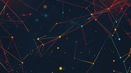 Abstract colorful business connection of lines from nodes It is connected to endless nodes and represents the innovation of communication in the network with black background
