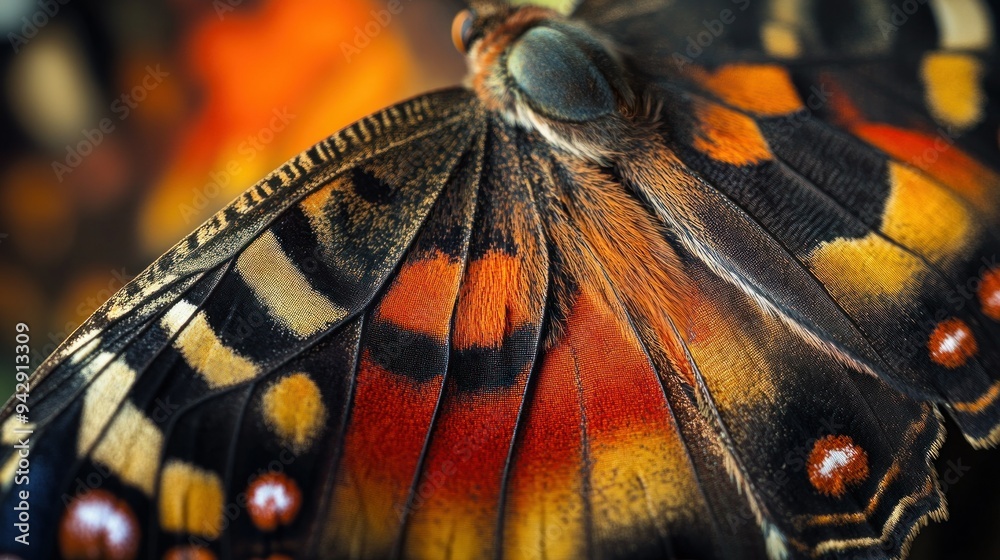 Poster Close-up of a Butterfly Wing with Intricate Patterns and Textures