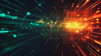 Fototapeta premium Abstract colorful business connection of lines from nodes It is connected to endless nodes and represents the innovation of communication in the network with black background