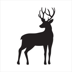Silhouette hunting deer vector isolated on white background. Christmas deer, deer silhouette, moose, antelope, deer jumping vector.