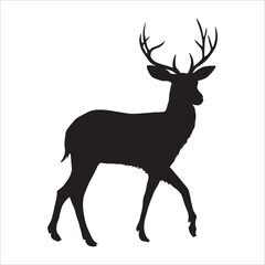 Silhouette hunting deer vector isolated on white background. Christmas deer, deer silhouette, moose, antelope, deer jumping vector.