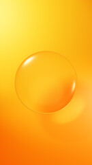オレンジ色と黄色のグラデーション背景に浮かぶ水の球体。3D（縦長）