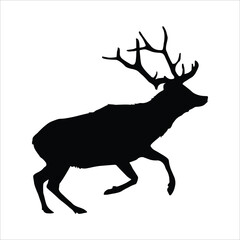 Silhouette hunting deer vector isolated on white background. Christmas deer, deer silhouette, moose, antelope, deer jumping vector.