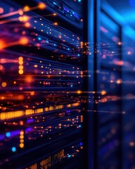 Naklejka premium High-speed data transfer between cloud servers, visualizing enhanced storage performance and cloud efficiency