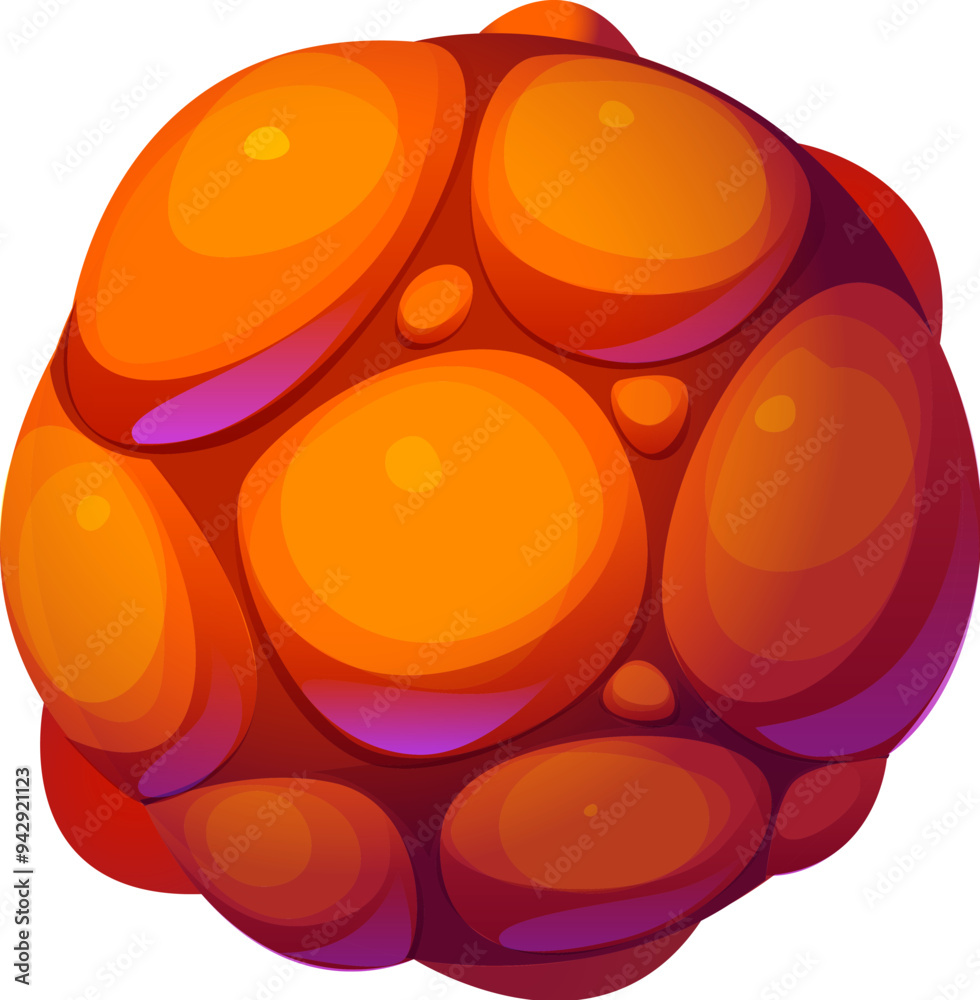Poster cartoon fantasy vivid orange galaxy alien space planet covered with bubble-like formations, floating
